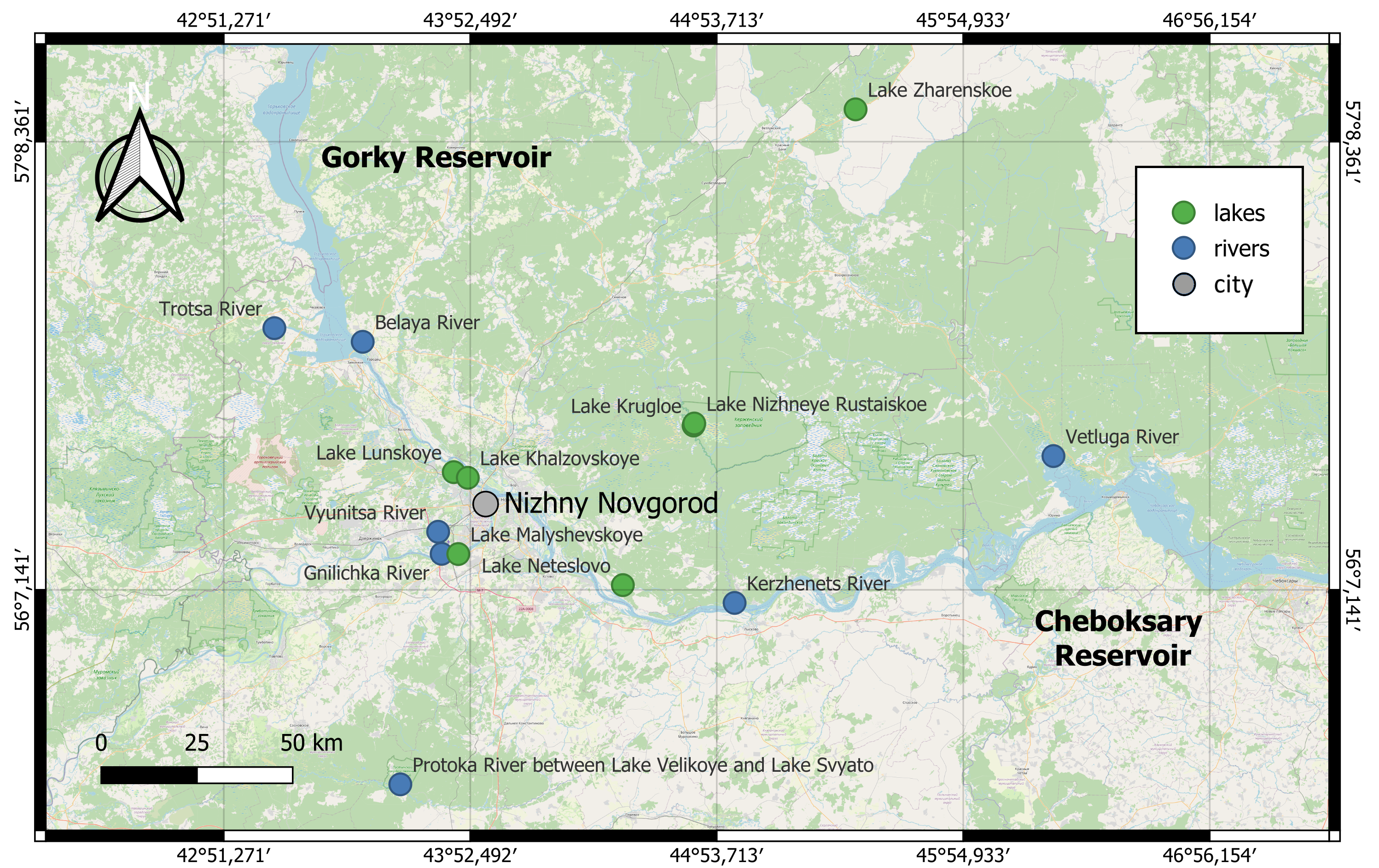 Карта с обозначением исследованных водоемов. Источник: Dmitriy Gavrilko et al. / Biodiversity Data Journal, 2025